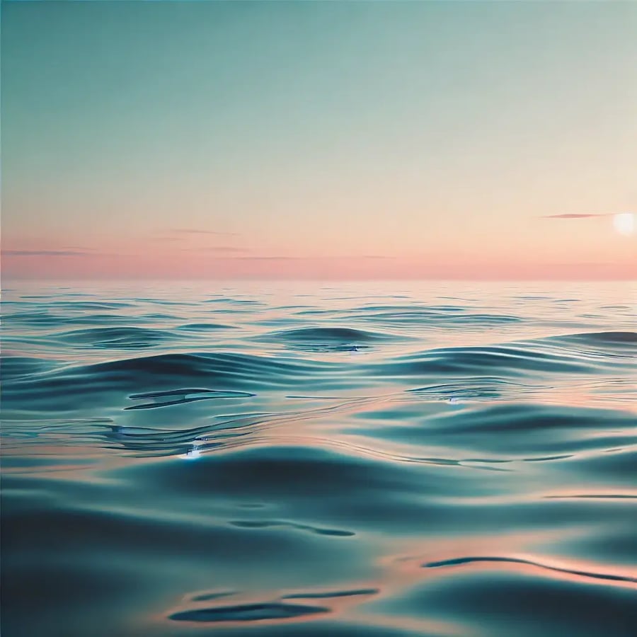 DALL·E 2024-07-31 15.00.47 - A serene and tranquil sea scene. The water is calm, reflecting the soft colors of a clear sky at sunset. Gentle waves ripple across the surface, creat