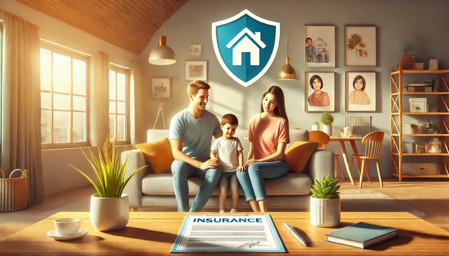 DALL·E 2024-08-05 13.25.12 - A warm family scene depicting parents and children in a cozy living room, symbolizing daily protection and safety. The background shows a modern, well
