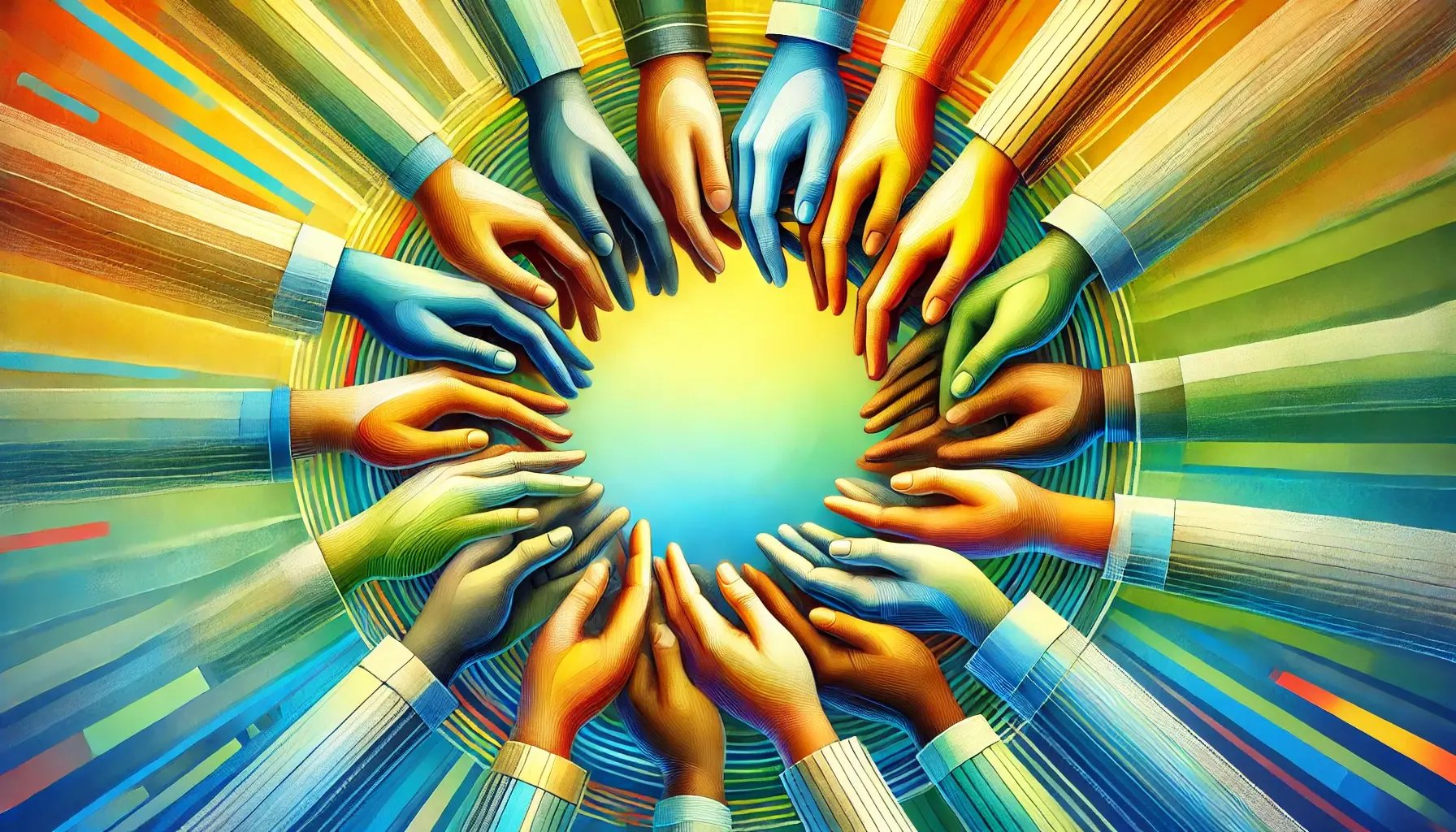 DALL·E 2024-10-04 16.26.50 - An abstract representation of diversity and inclusion in the workplace. A vibrant, colorful circle of hands from different ethnic backgrounds interloc